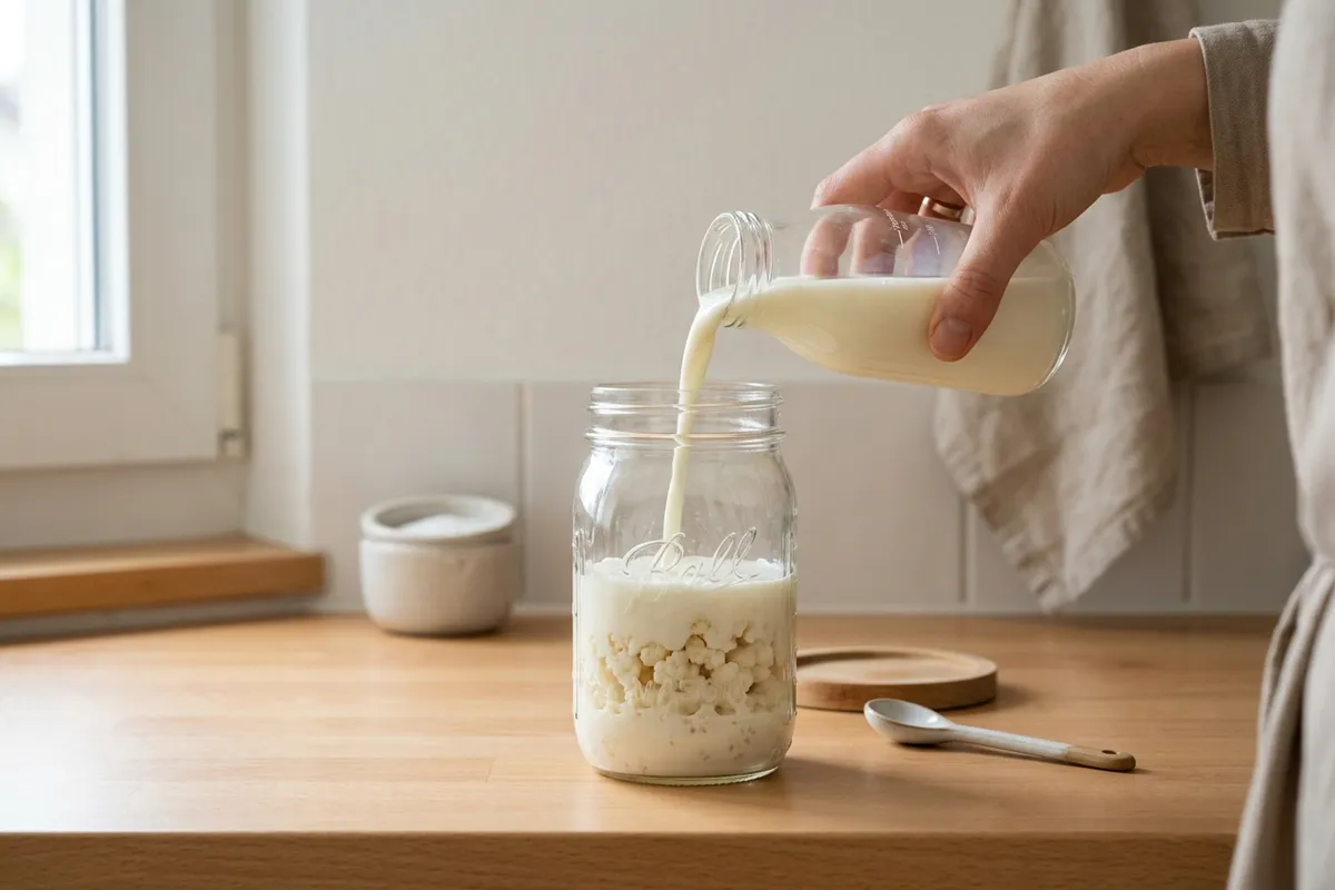 Mit Milch aufgiessen